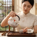 wholesale 925 Sterling Silver Intricately Carved Silver Teapot with Gemstone Accents and Coral Finial - Handicraft-0-1