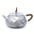 wholesale 925 Sterling Silver Handcrafted Sterling Silver Teapot with Embossed Mountain Landscape and Cord-Wrapped Handle - Handicraft-0-0