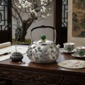 wholesale 925 Sterling Silver Handcrafted Silver Teapot with Green Gemstone Accents and Ornate Floral Filigree - Handicraft-0-2
