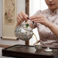 wholesale 925 Sterling Silver Handcrafted Silver Teapot with Green Gemstone Accents and Ornate Floral Filigree - Handicraft-0-1