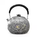 wholesale Pure 999 Fine Silver Handcrafted Silver Peony Teapot with Woven Handle and Floral Finial - Handicraft-0-1