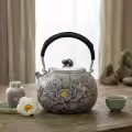 wholesale Pure 999 Fine Silver Handcrafted Silver Peony Teapot with Woven Handle and Floral Finial - Handicraft-0-0