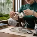 wholesale Pure 999 Fine Silver Handcrafted Silver Peony Teapot with Woven Handle and Floral Finial - Handicraft-0-2