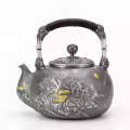 wholesale Pure 999 Fine Silver Exquisite Handcrafted Silver-Tone Teapot with Detailed Mountain Relief and Shimmering Accents - Handicraft-0-1