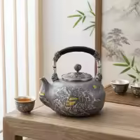 wholesale Pure 999 Fine Silver Exquisite Handcrafted Silver-Tone Teapot with Detailed Mountain Relief and Shimmering Accents - Handicraft-undefined