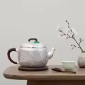 wholesale Pure 999 Fine Silver Ornate Hand-Carved Silver Teapot with Rosewood Handle and Green Jade Accent - Handicraft-0-3