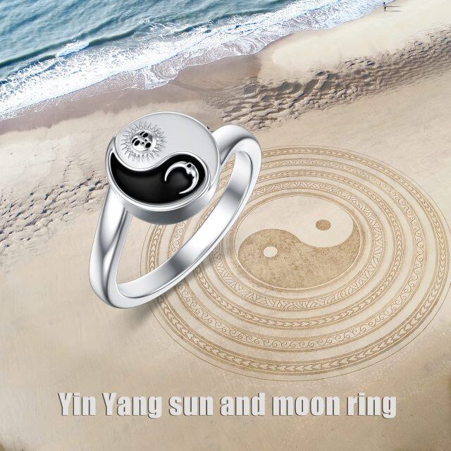 Sterling Silber zweifarbige Mond & Sonne & Yin Yang Paar Ringe-4