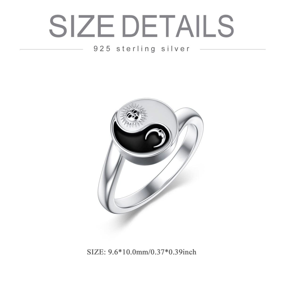 Sterling Silver Two-tone Moon & Sun & Yin Yang Couple Rings-6