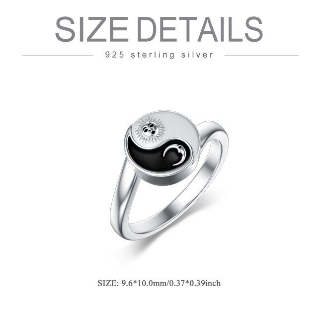 Sterling Silver Two-tone Moon & Sun & Yin Yang Couple Rings-5