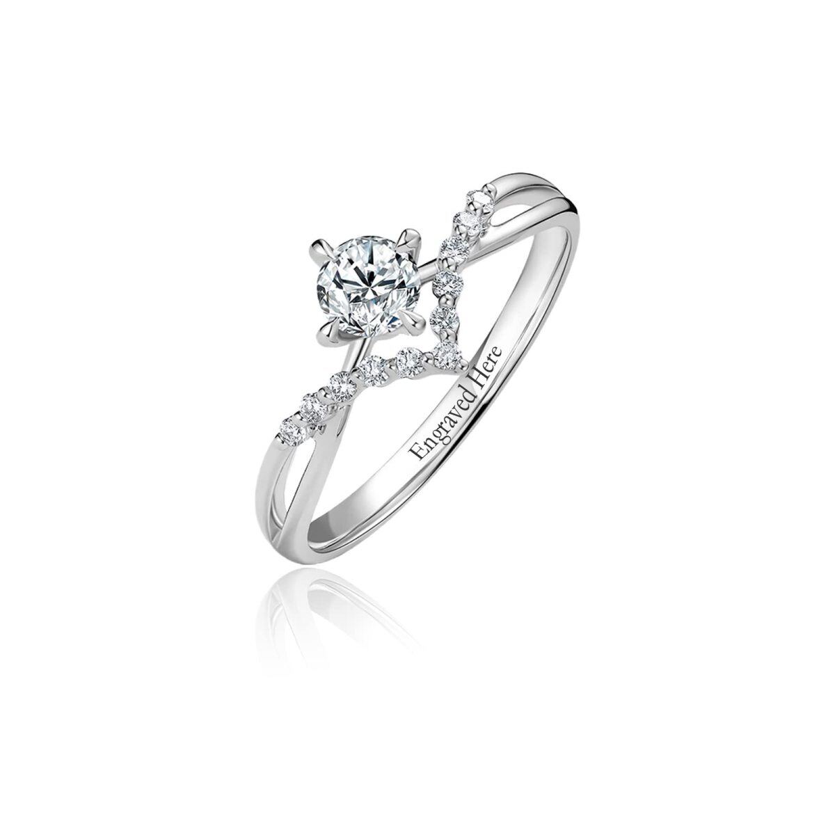 Anneau de mariage en argent sterling Moissanite de forme circulaire Gravure Personnalisée-1