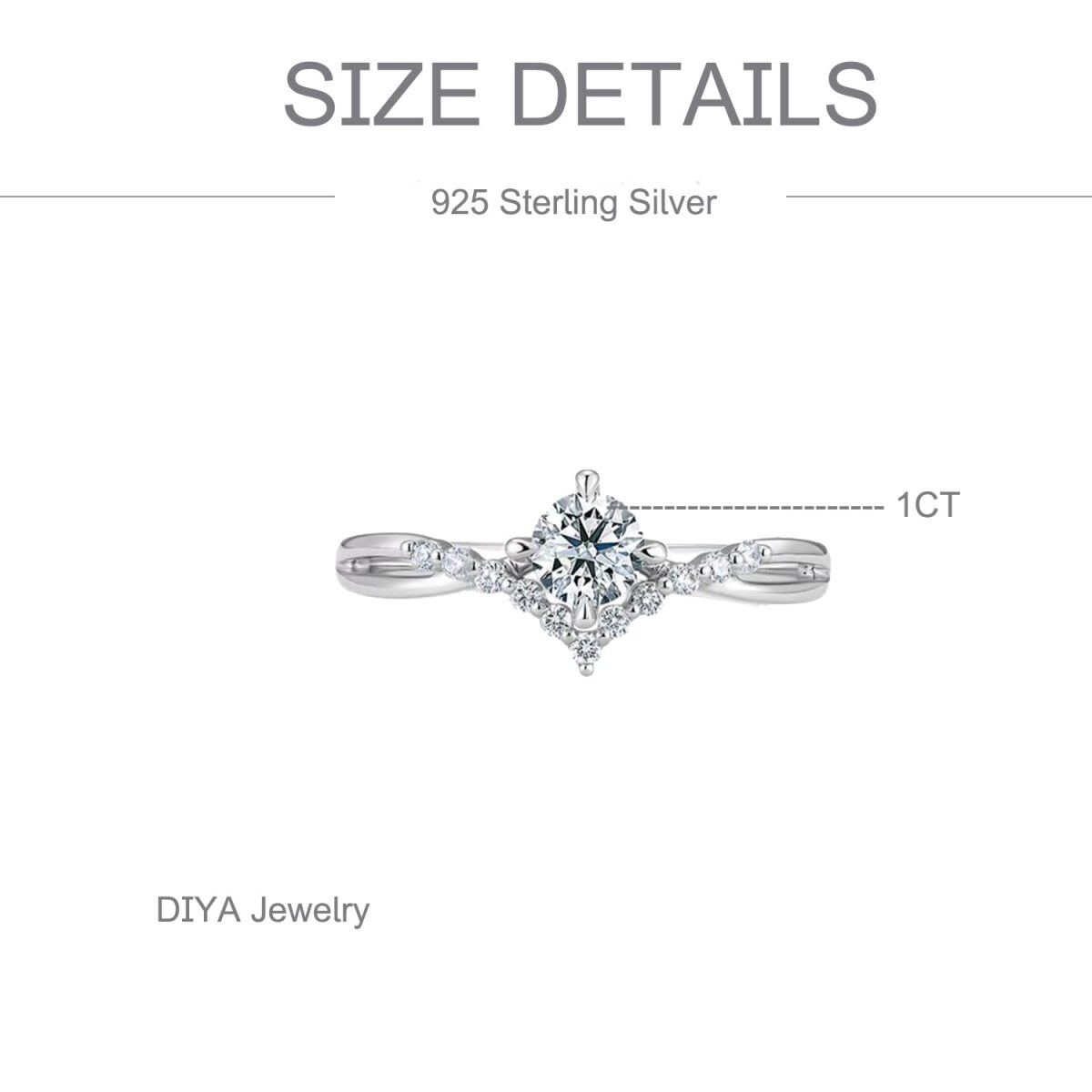 Sterling Silver Circular Shaped Moissanite Personalized Engraving Wedding Ring-6