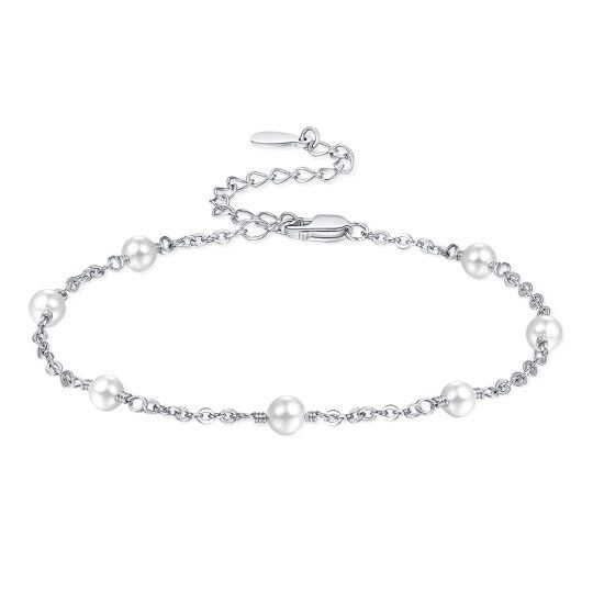 Sterling Silver Circular Shaped Pearl Single Layer Anklet