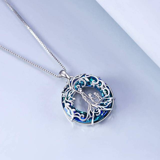 Sterling Silver Circular Shaped Crystal Tree Of Life & Mother & Daughter Pendant Necklace-3