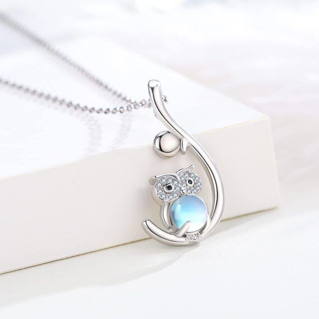 Sterling Silver Moonstone Owl Pendant Necklace-2