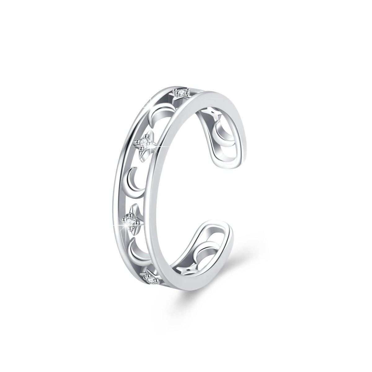 Bague ouverte en argent Zircon Moon-1