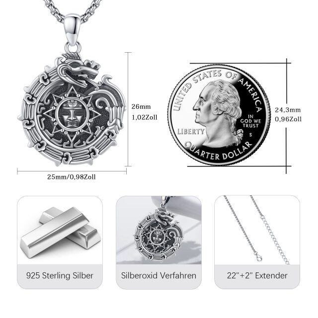 Sterling Silver Ouroboros & Aztec Calendar Pendant Necklace for Men-3
