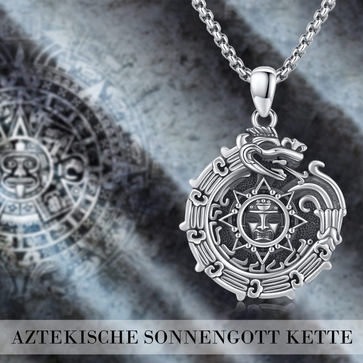 Sterling Silver Ouroboros & Aztec Calendar Pendant Necklace for Men-7