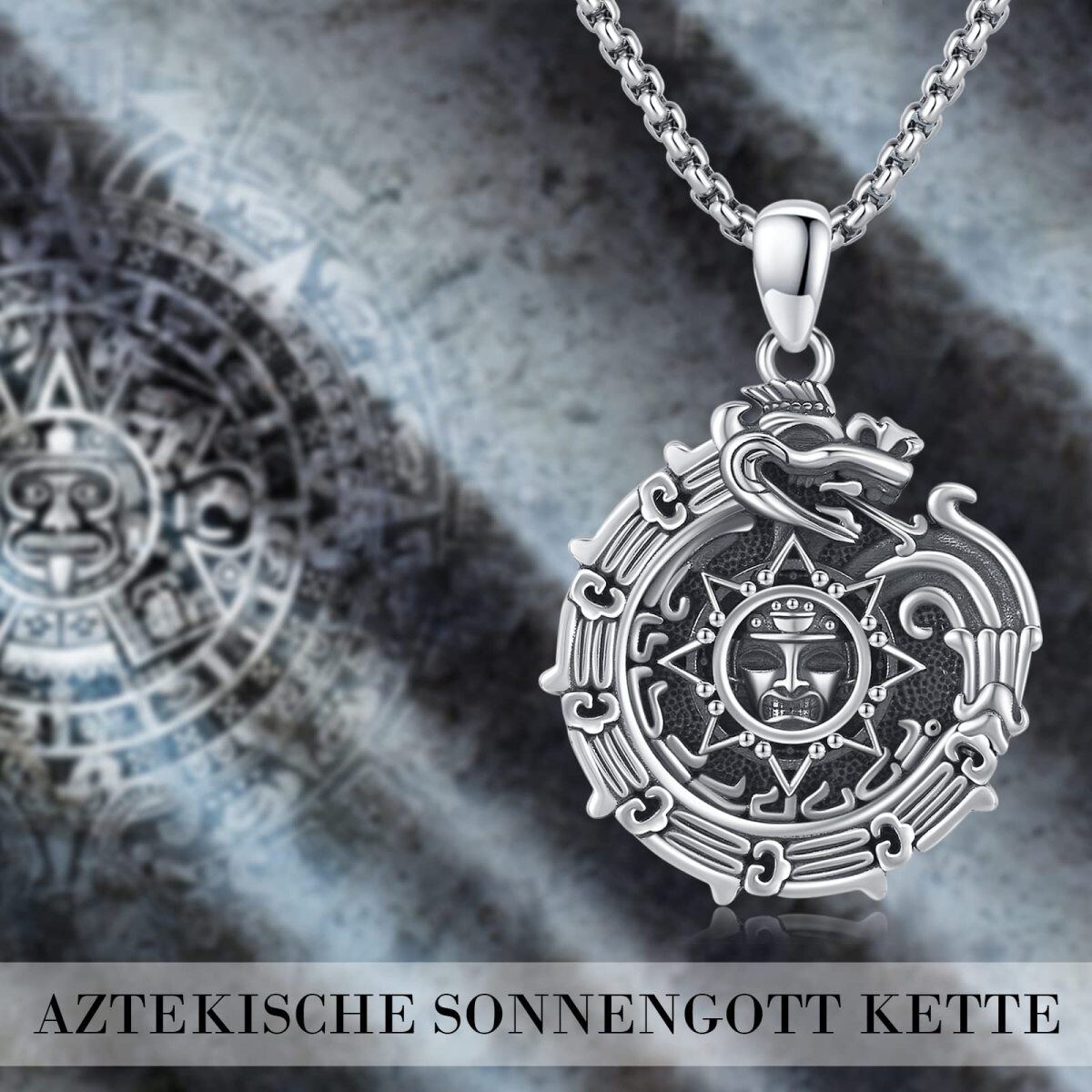 Sterling Silber Ouroboros & Azteken Kalender Anhänger Halskette für Männer-7