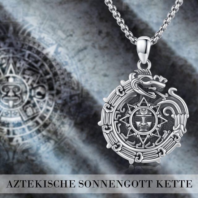 Sterling Silber Ouroboros & Azteken Kalender Anhänger Halskette für Männer-6