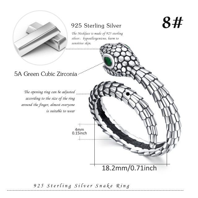 Sterling Silver Circular Shaped Cubic Zirconia Snake Open Ring-5