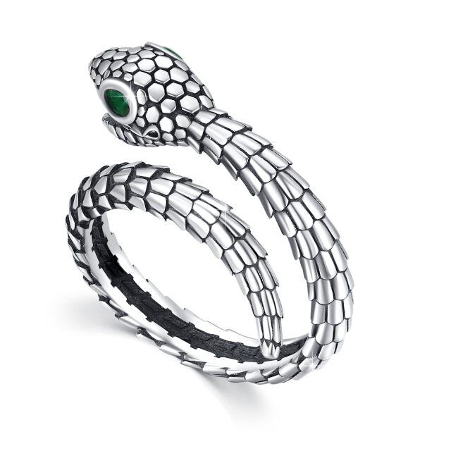 Sterling Silver Circular Shaped Cubic Zirconia Snake Open Ring-0