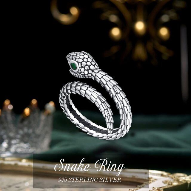 Sterling Silver Circular Shaped Cubic Zirconia Snake Open Ring-3
