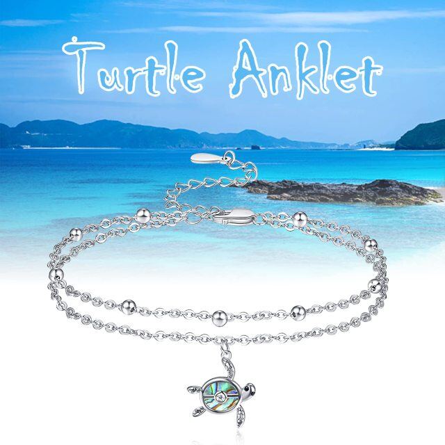 Sterling Silver Abalone Shellfish Sea Turtle Multi-layered Anklet-4