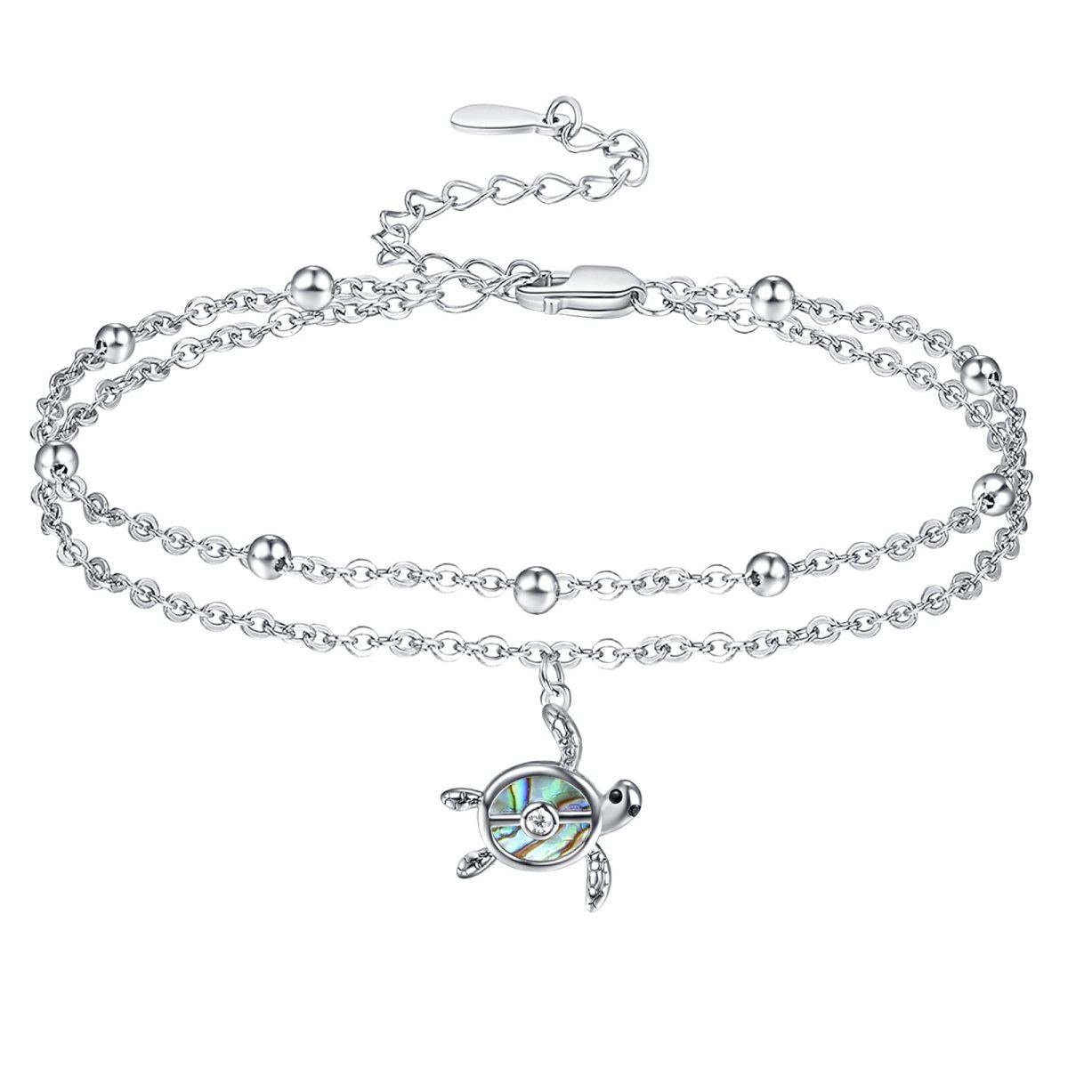 Sterling Silver Abalone Shellfish Sea Turtle Multi-layered Anklet-1