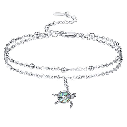 Sterling Silver Abalone Shellfish Sea Turtle Multi-layered Anklet