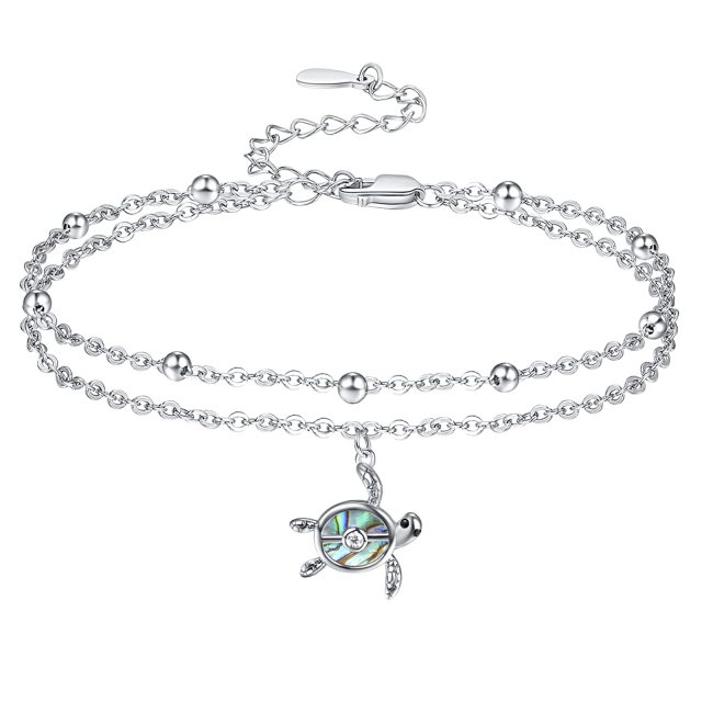 Sterling Silver Abalone Shellfish Sea Turtle Multi-layered Anklet-2