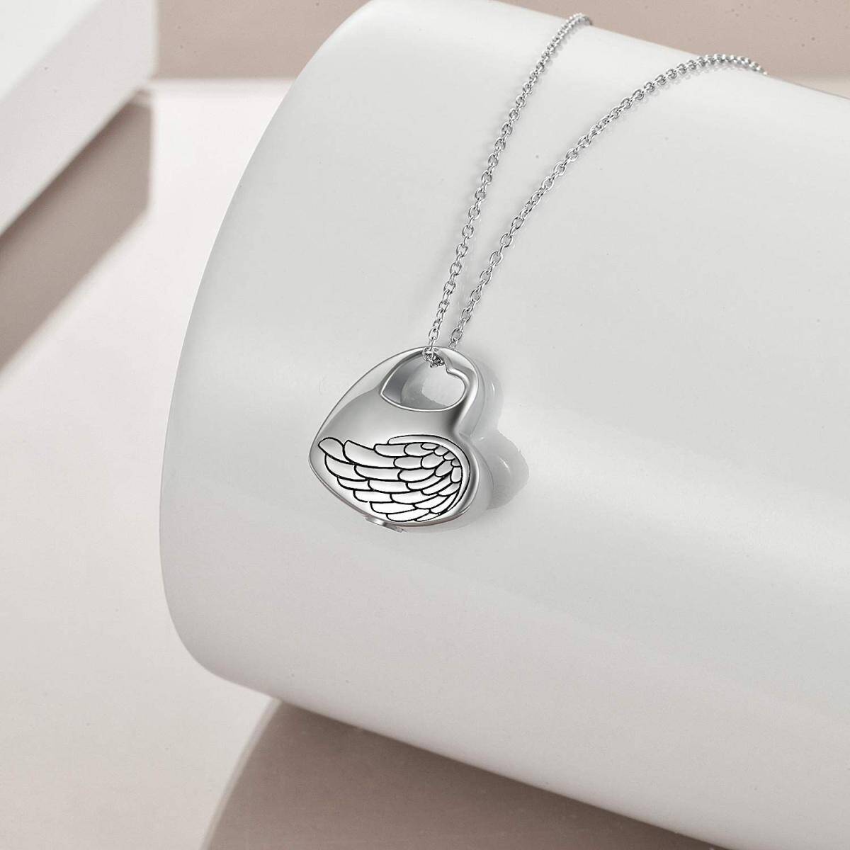 Plata de ley Corazón Ala de Ángel Papá Urna Collar para cenizas con la palabra grabada-4