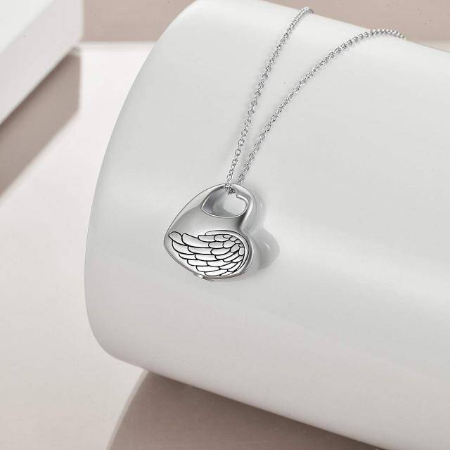 Collana d'argento con cuore e ala d'angelo per le ceneri di papà con parola incisa-4