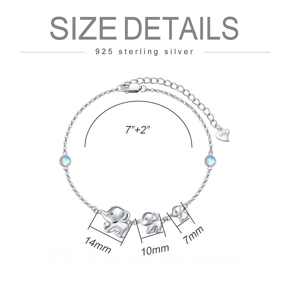 Sterling Silber kreisförmig Mondstein Elefant Anhänger Armband-5