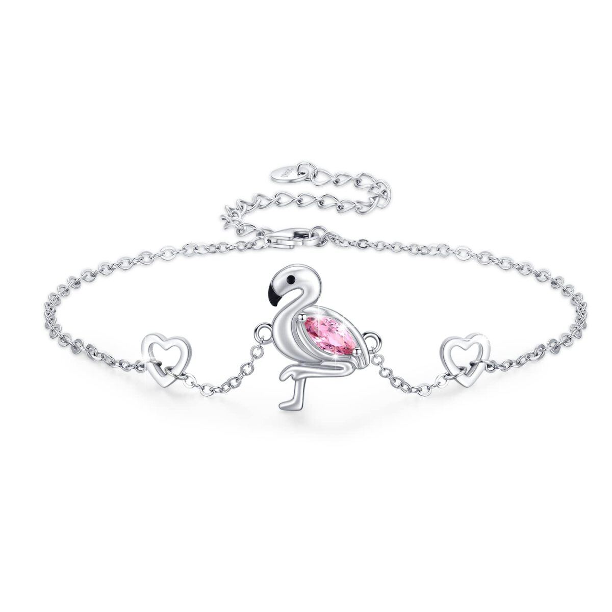 Bracelet en argent sterling avec pendentif oiseau et coeur en cristal-1