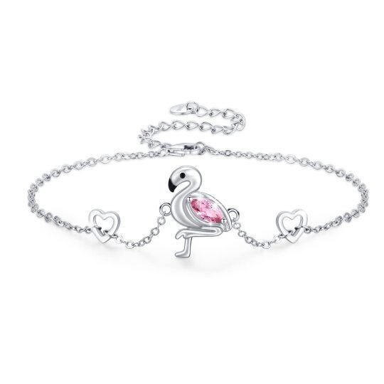 Sterling Silver Crystal Bird & Heart Pendant Bracelet