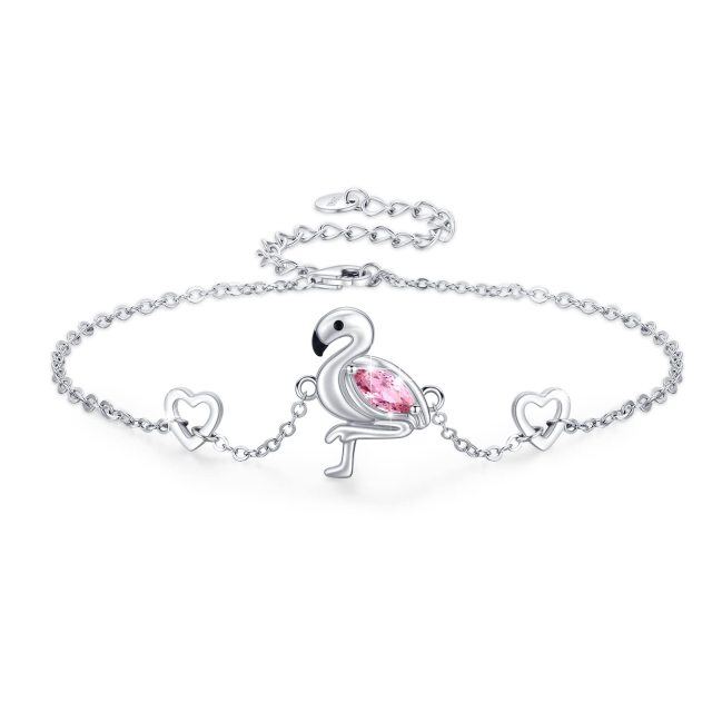 Sterling Silver Crystal Bird & Heart Pendant Bracelet-2