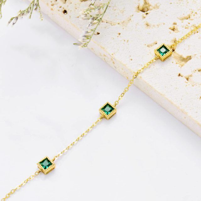 14K Gold Princess-square Shaped Emerald Pendant Bracelet-3