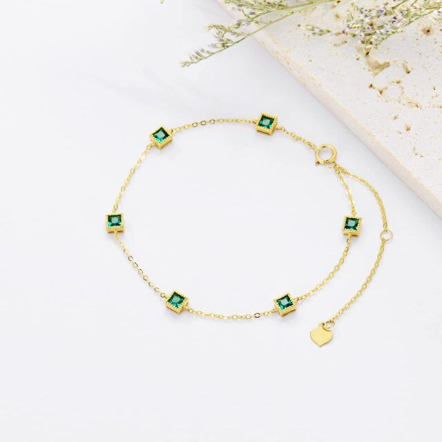 Pulseira com pingente de esmeralda em forma de quadrado e princesa em ouro 14K-2