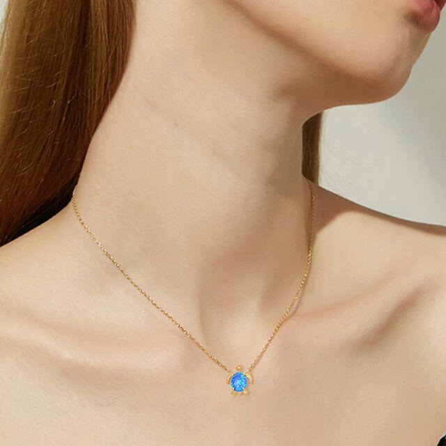 14K Gold Opal Sea Turtle Pendant Necklace-1