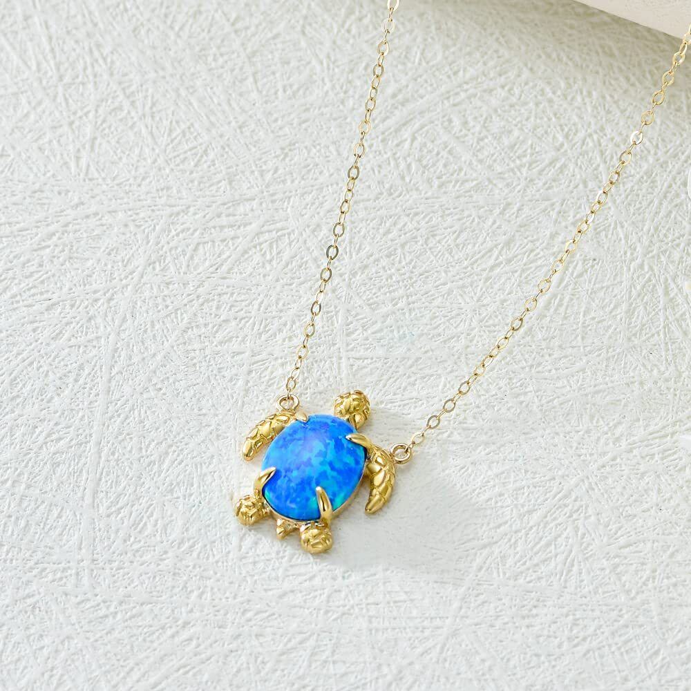 14K Gold Opal Sea Turtle Pendant Necklace-4