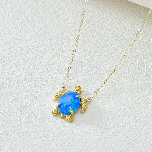 14K Gold Opal Sea Turtle Pendant Necklace-3