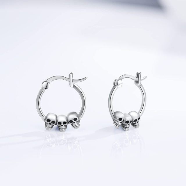 Sterling Silver Skull Hoop Earrings-2