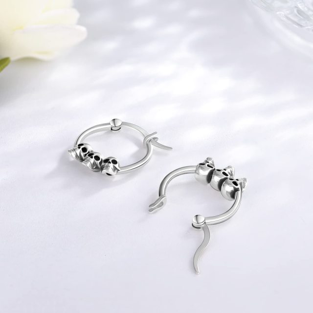 Sterling Silver Skull Hoop Earrings-3