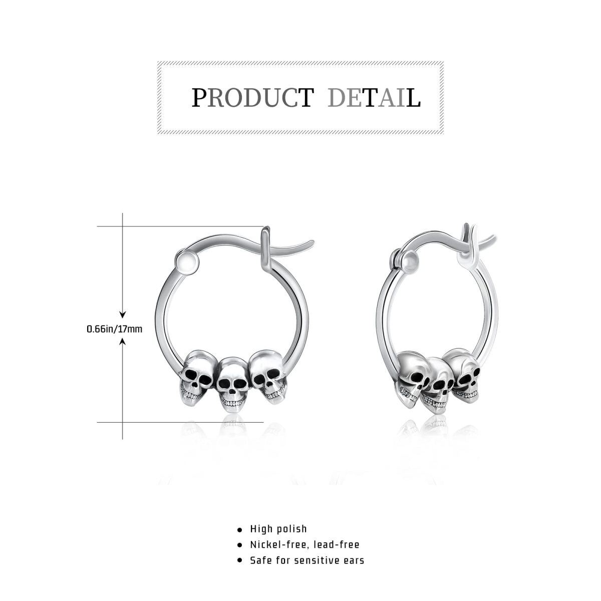 Sterling Silver Skull Hoop Earrings-7