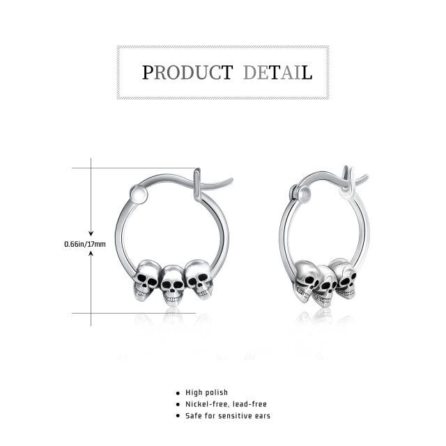 Sterling Silver Skull Hoop Earrings-6