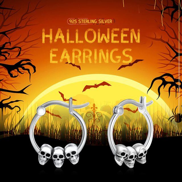 Sterling Silver Skull Hoop Earrings-5