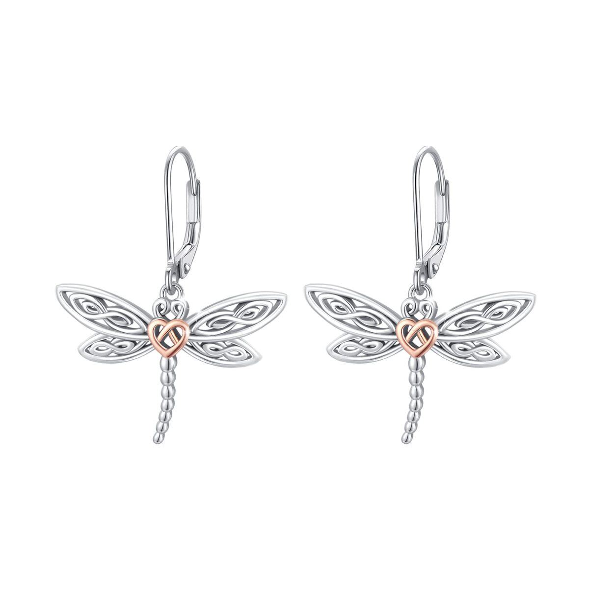 Sterling Silver Two-tone Dragonfly Drop Earrings-1