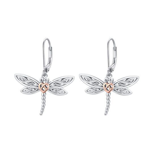 Sterling Silver Two-tone Dragonfly Drop Earrings