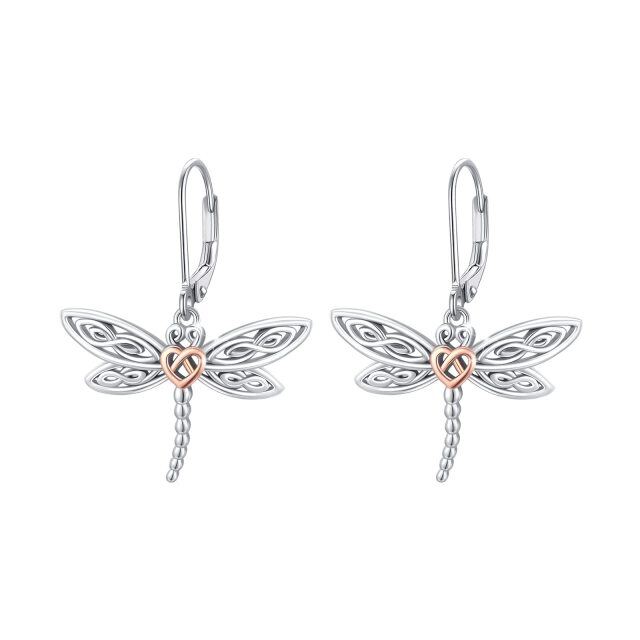 Sterling Silver Two-tone Dragonfly Drop Earrings-1