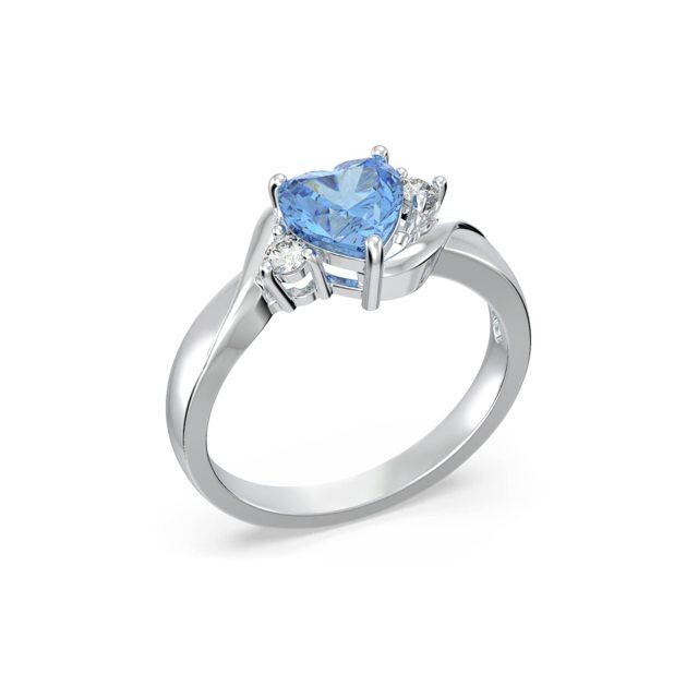Birthstone Ring Heart Crystal Ring 925 Sterling Silver Blue Topaz Ring Mother's Day-3